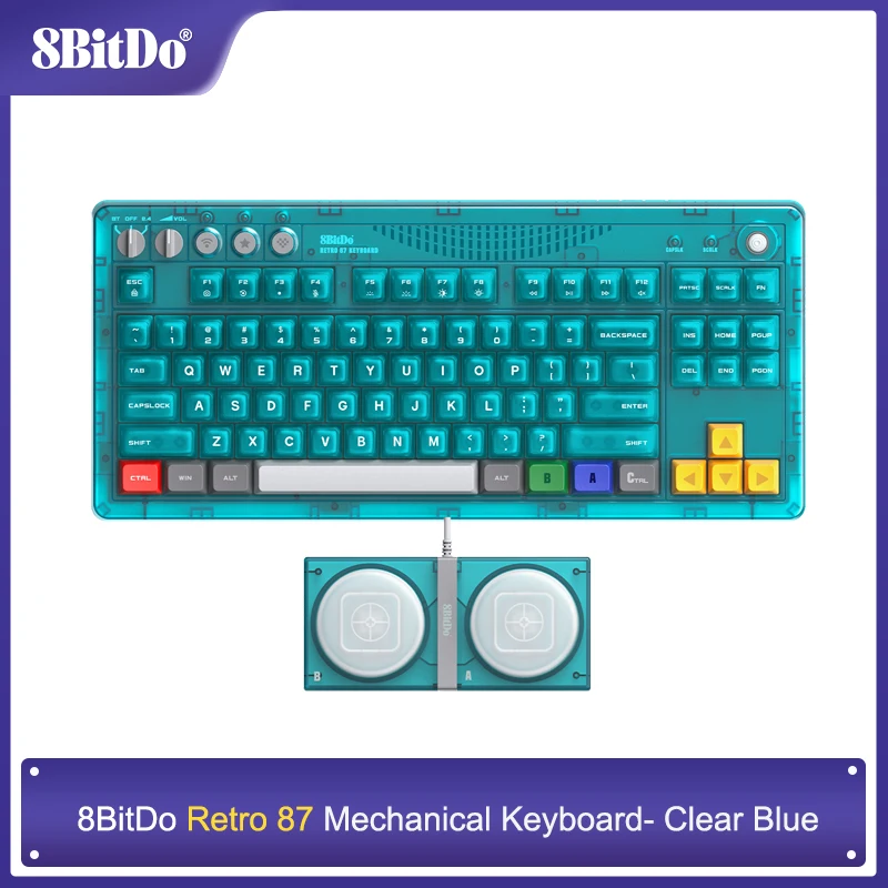 8BitDo Retro 87 Mechanische Tastatur - Klarblau, Bluetooth/2.4G/USB-C Hot-Swap-Gaming-Tastatur für Windows und Android
