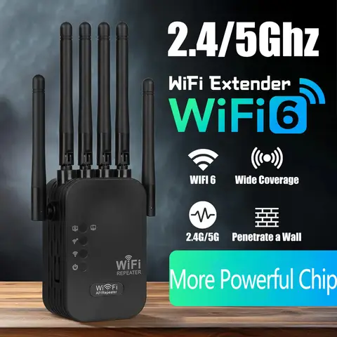 Bilashmart WiFi 6 Extender Works with Any Router Universal Compatibility Dual Band Gigabit Ethernet Ports 6 Antennas for 50+ Devices