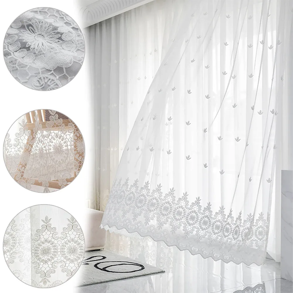 

Exquisite Clover Embroidered Yarn Sheer Curtain Valance for Living Dining Room Bedroom Hook Type Curtains Cortinas Transparentes