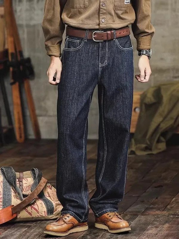 

Мужские повседневные джинсы свободного прямого кроя из денима оригинального цвета, весна-осень, в американском ретро-стиле, с красной кромкой, износостойкие