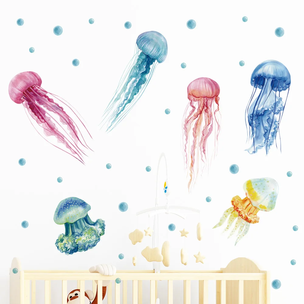 Multicolor Jellyfish Wall Stickers for Home Room Decor Removable PVC Wall Decals for Kids room Bathroom Nursery Wall Decoration