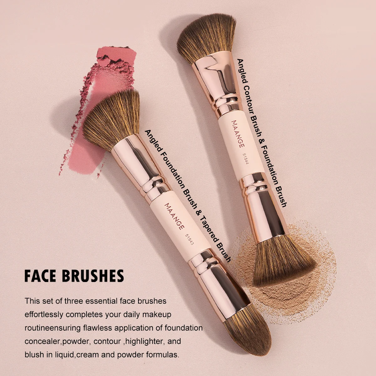 MAANGE 4本セット 両端使える ナチュラル プロ仕様 フェイスメイク ファンデーション アイシャドウブラシ 化粧品 ブレンディング ビューティー カブキブラシ