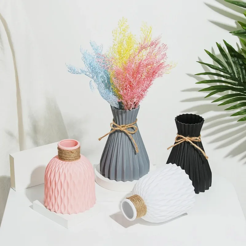 Plastic Vases Home Decor Anti-ceramic Vases Imitation Rattan Flower Vase European Wedding Modern Decorations Unbreakable Basket