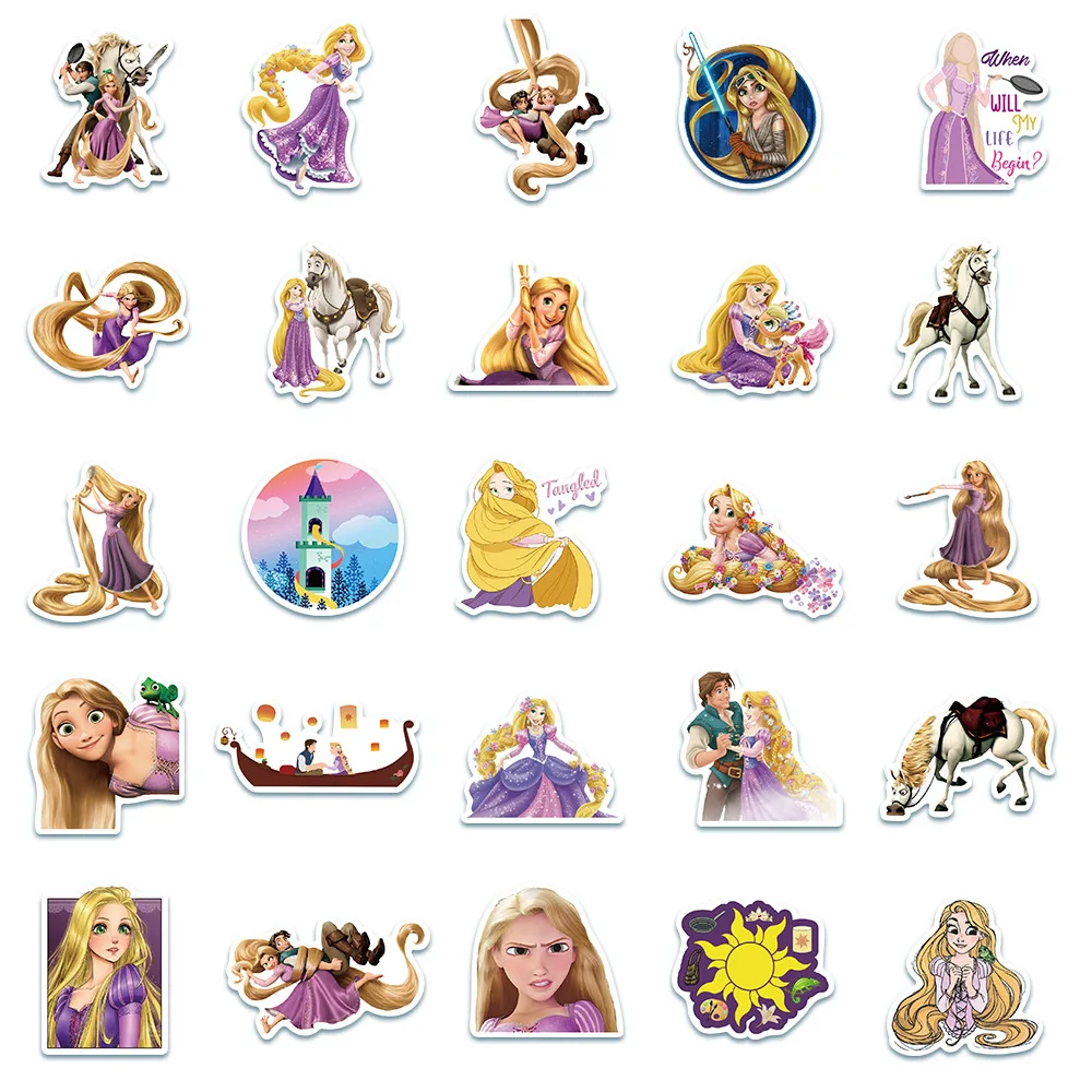 10/30/50PCS Disney Cartoon Movie Tangled Rapunzel Stickers DIY Phone Guitar Laptop Luggage Skateboard Graffiti Decals Fun Kid