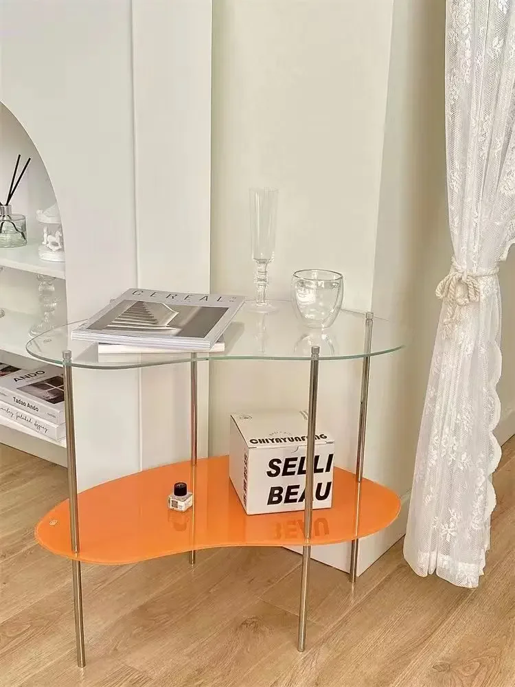 

Light Luxury Cream Wind Glass Corner Table Ins Small Apartment Double-layer Coffee Table Simple Modern Sofa Small Side Table