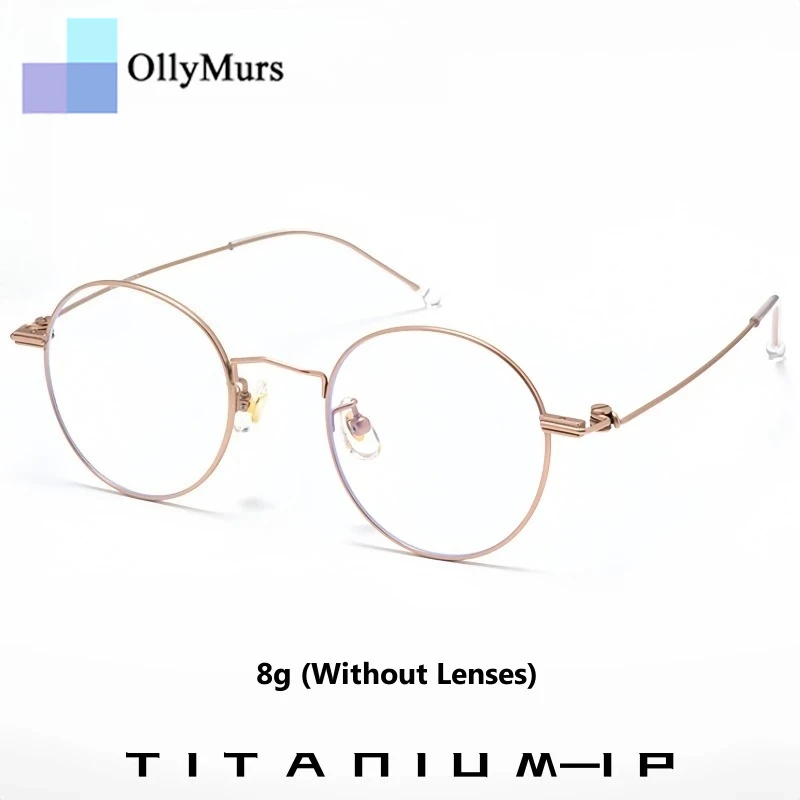 

OLLYMURS Ultralight Titanium Alloy Women Glasses Retro Round Blue Light Blocking Optical Prescription Eyeglasses Frame Men FT50