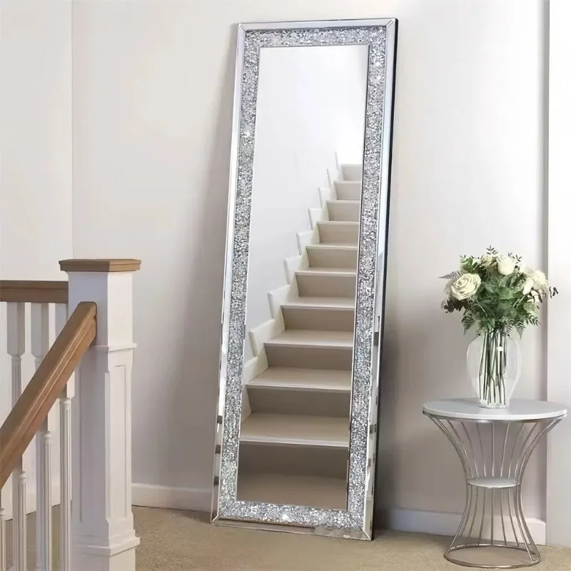 Large Decor Mirrors Rectangle Wall Mirrors Polished Crush Crystal Diamond Edge 120x60x2.5cm for Living Room Hallway
