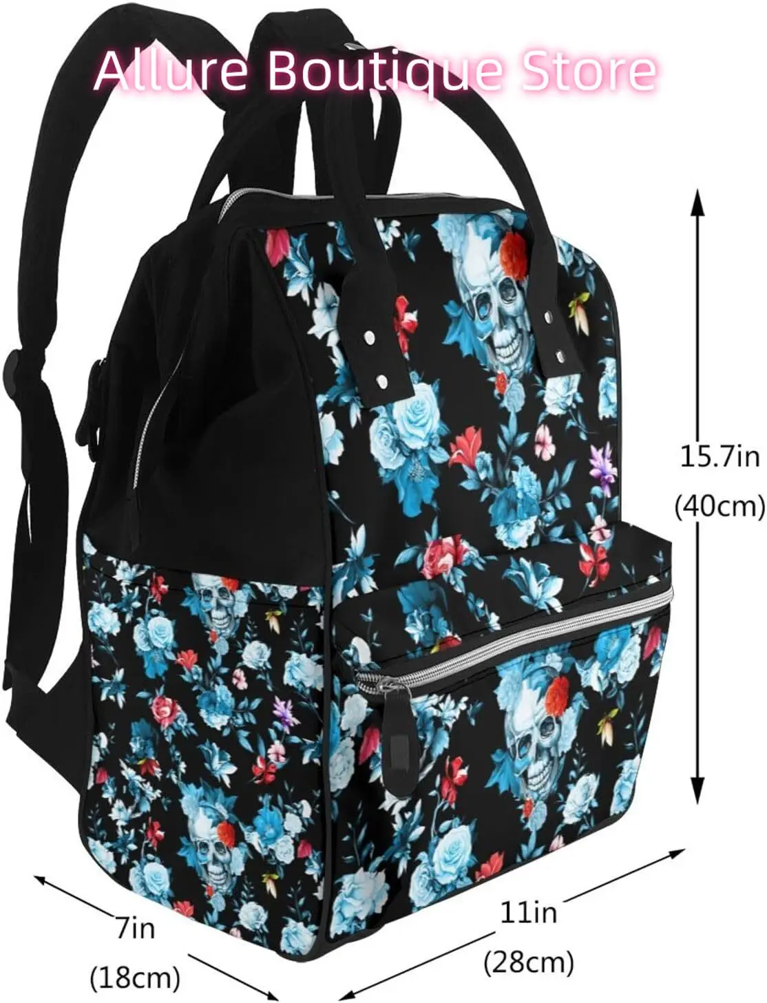 Spooky Skull Diaper Bag Backpack for Women Large Capacity Nappy Bag Multifunction Waterproof Mummy Backpacks for Mom Dad Essenti