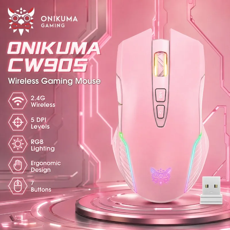 ONIKUMA CW905 Wireless/Wire Gaming Mouse 3600 DPI 2.4G Rechargeable RGB 700mAh 7 Button Optical Mice for Laptop Desktop PC Gamer