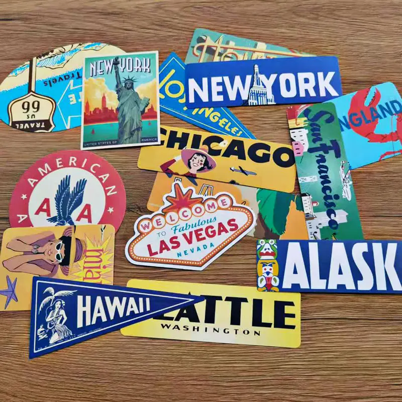 15 Pcs/Set BigSize tickers Aesthetic Retro Pegatinas Matt Vinyl Travel Cities Laptop Decal for Suitacase Skateboard  Decorat