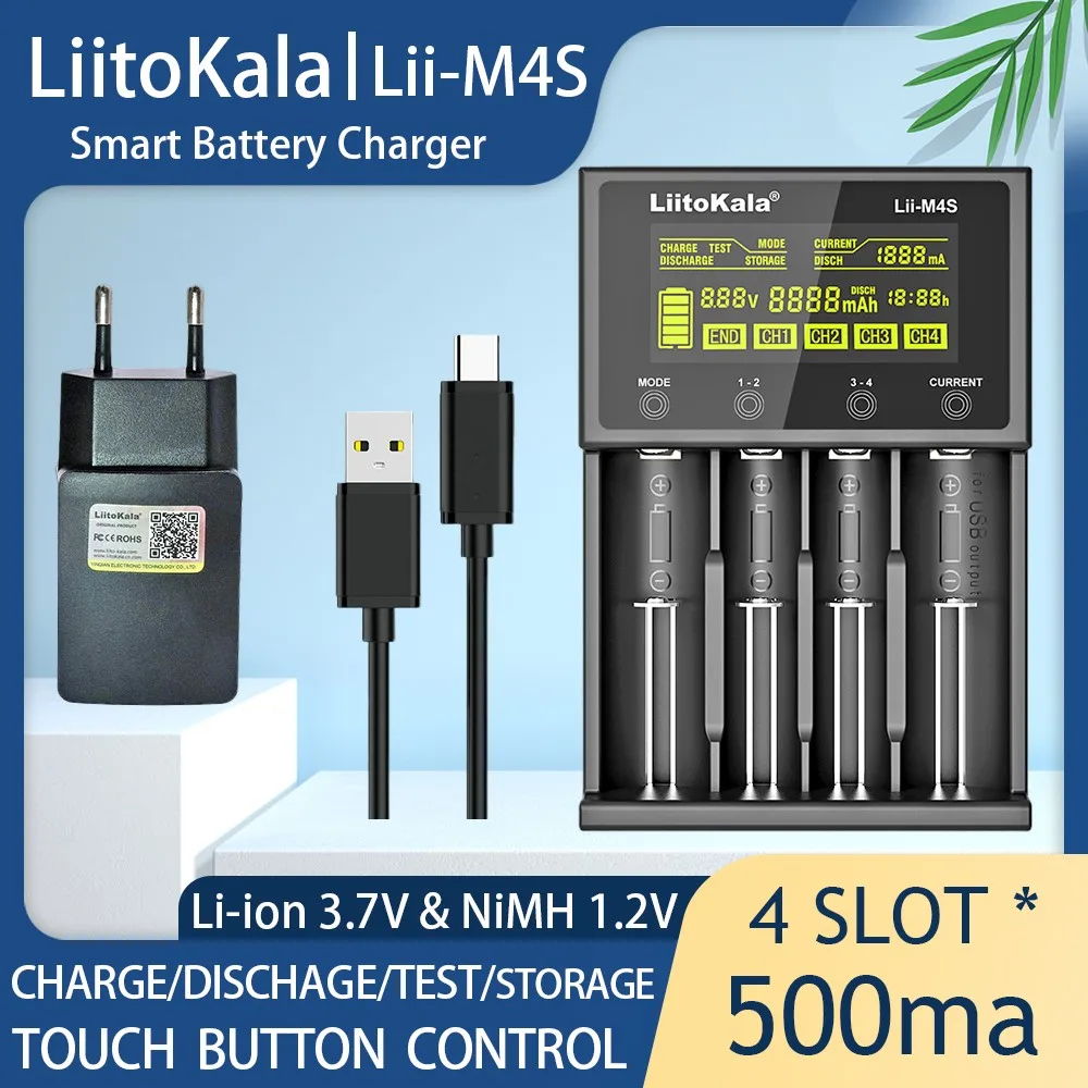 Wielofunkcyjna ładowarka LiitoKala Lii-M4S/M4 18650 LCD do 3.7V 1.2V 26650 21700 14500 18350 17500 AA AAA A C i inne