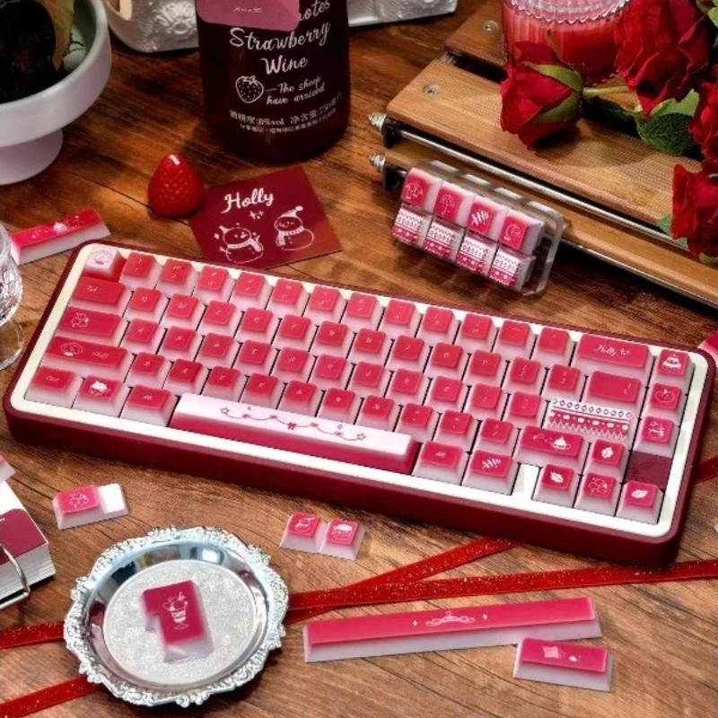 Christmas Red Theme Keycaps Set Customized PBT Sublimation SO/Cherry Profile Keyboard Cap for Mechanical Keyboard Accessories