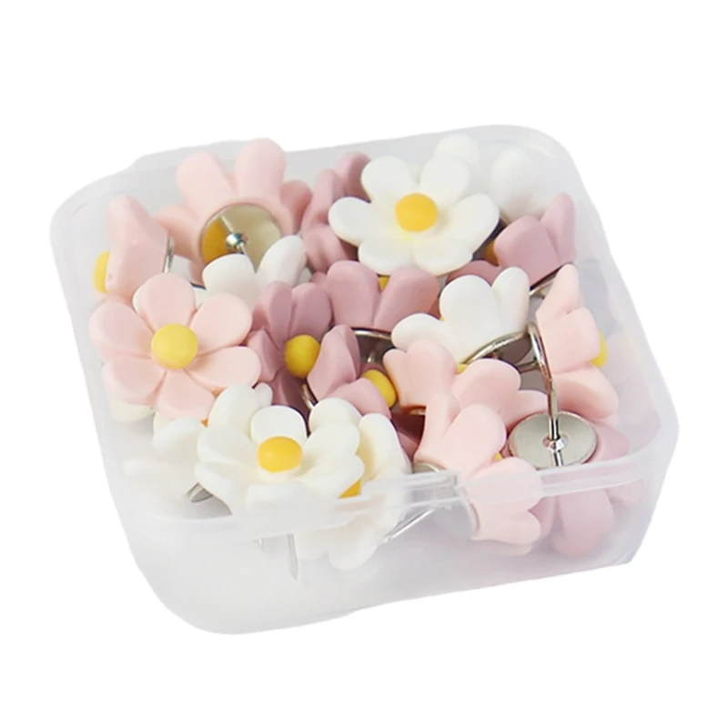 20/30Pcs ดอกไม้ PUSH PIN แผนที่ Pins กับกรณี Cork ประกาศ Thumb Tacks Notice BOARD PIN วาด Pins สำหรับสำนักงาน