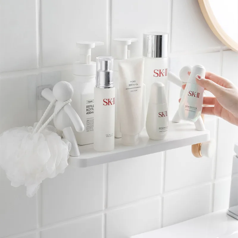 New Storage Shelves No punching Cute White Doll Shelves Shelf Self-adhesive Kitchen Spice Jar Cosmetics Bathroom Storage Racks