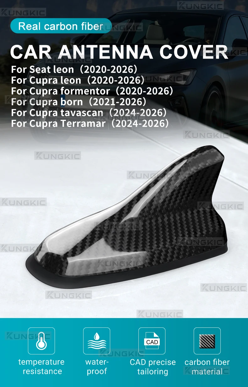 Echte Trockene Carbonfaser-Aufkleber für For Cupra Formentor/Seat Leon/Cupra Leon 2020 2021 2022 2023 2024 2025 2026 Cupra born 2021-2026 For Cupra tavascan/Cupra Terramar 2024-2026 Auto Haifischflossen-Antenne – Detail 1