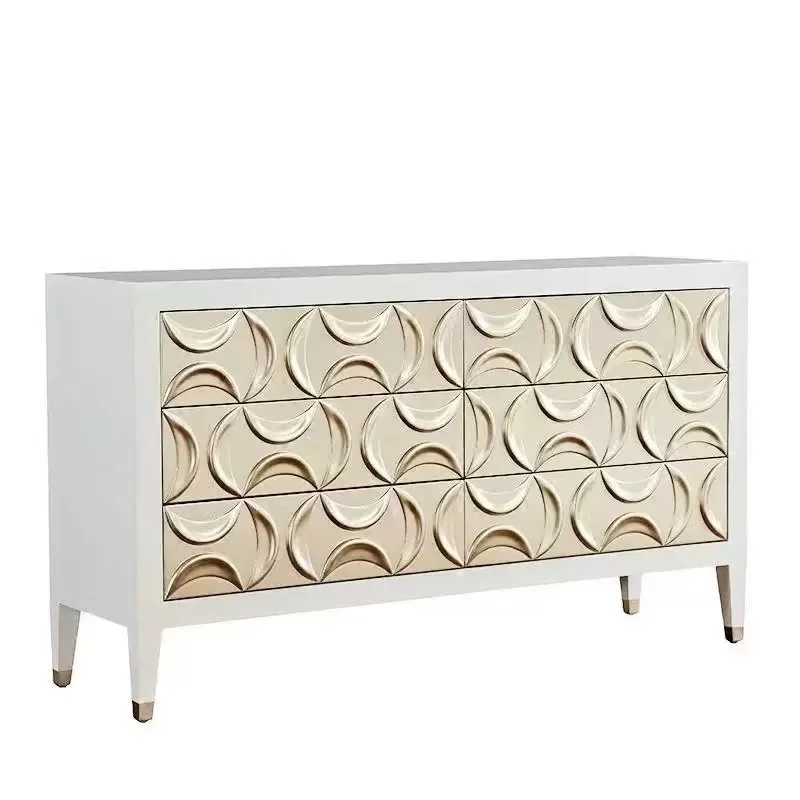 TTNeoclassical white solid wood three-dimensional carved foyer cabinet European side cabinet