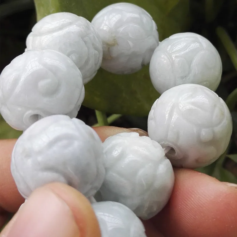 Natural a Cargo Jadeite Bracelet 18mm Fret Beads Jade Men's and Women's Bracelets Currency Wholesale