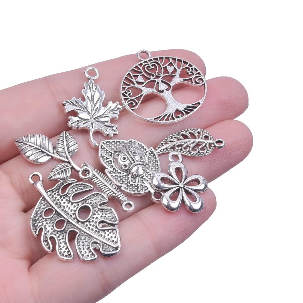 30/60pcs Tibetan Silver Mixed Pendant Leaf Charms Beads for Jewelry Making Bracelet DIY Earrings Necklace DIY Craft Art Charm