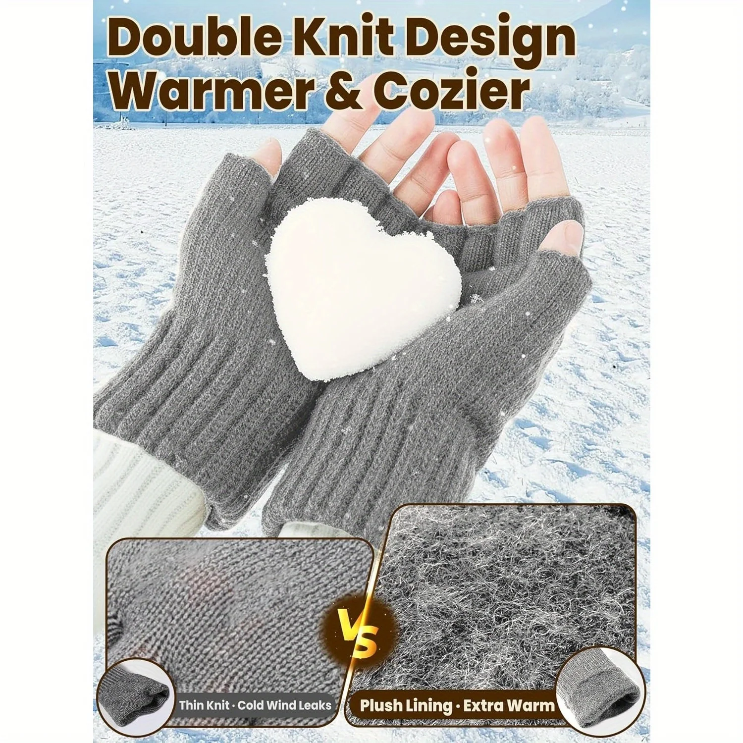 Fingerless Gloves, Winter Warm Knitted Half-Finger Gloves for Work, Running, Cycling, Driving, Unisex, Casual Ribbed Cuff Design