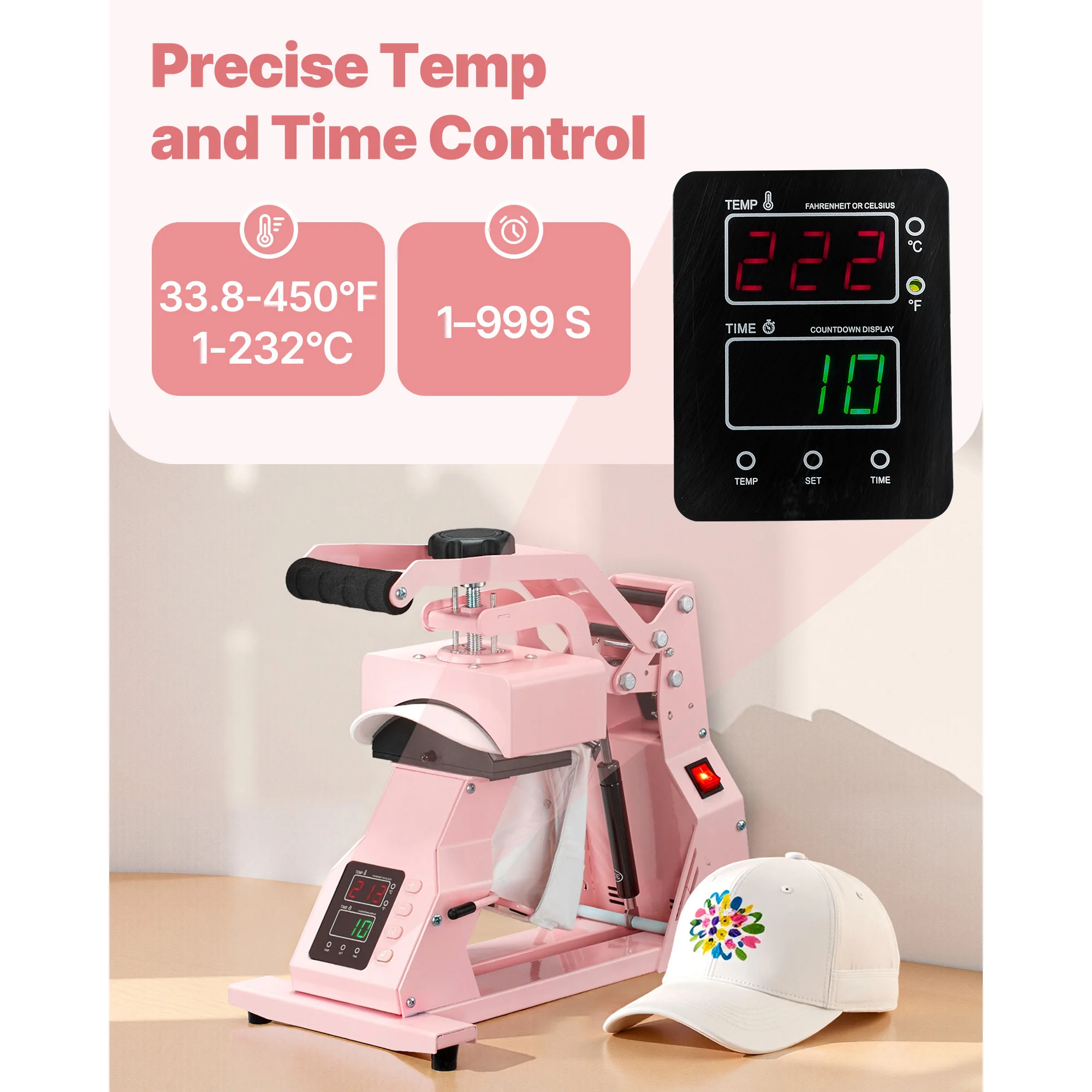 SucceBuy Hat Heat Press Machine with Interchangeable Platens Hat Press for HTV Iron On and Sublimation Project for Caps Headband