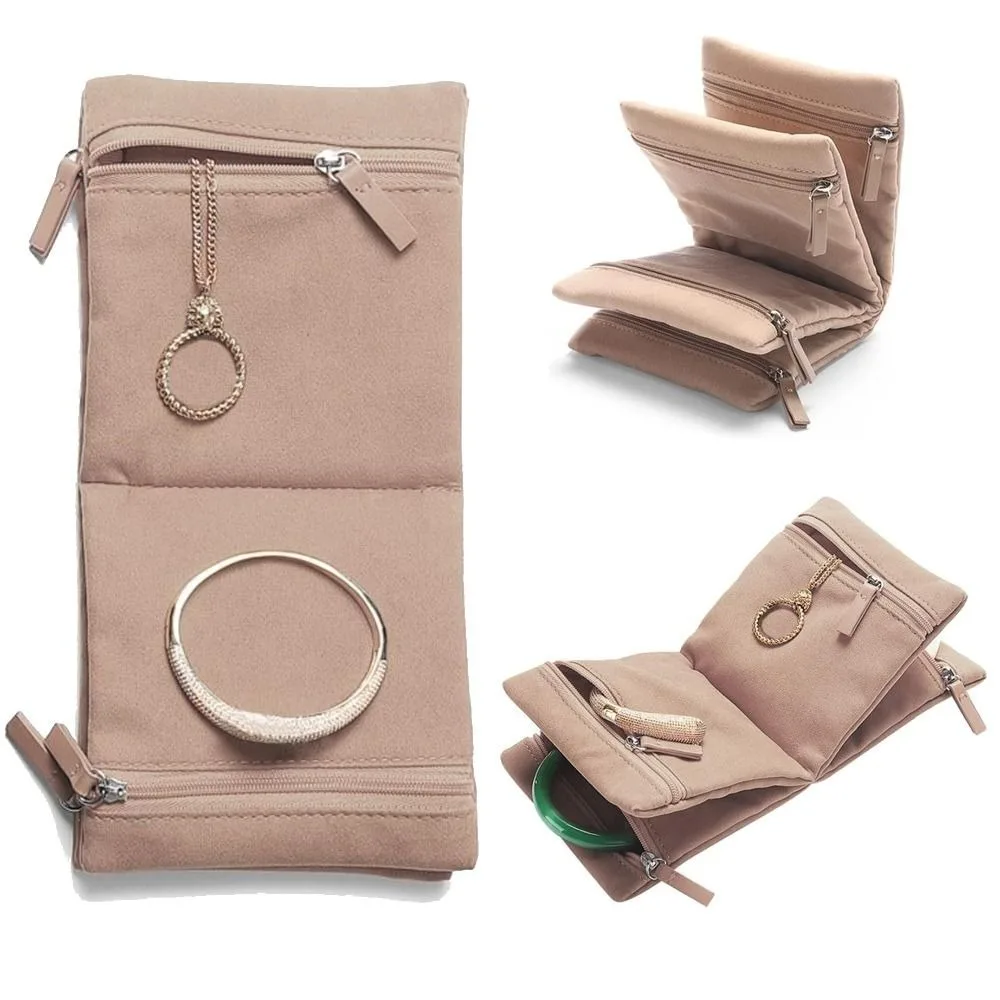 حقيبة تخزين المجوهرات المخملية المحمولة، حقيبة تخزين بسحاب قابلة للطي، مقصورات متعددة، أقراط حقيبة صغيرة #1