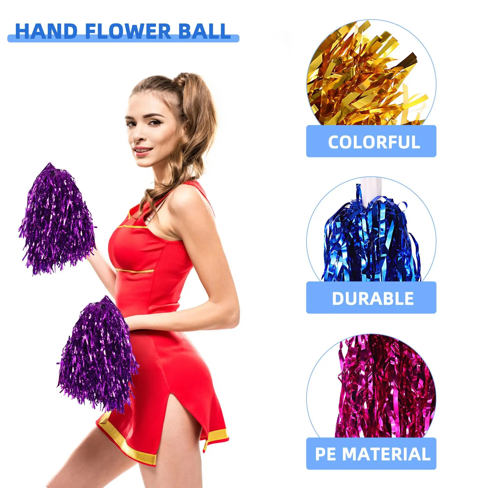 NUOBESTY 14pcs Pompom Girl Poms Folha Metálica Cheerleader Pom Poms para Equipe Esportes Eventos Festas