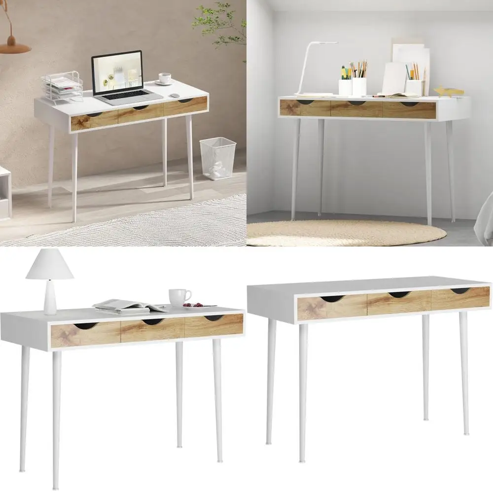

Contemporary 3-Drawer Desk: Home Office Writing, Makeup Vanity, Dressing Table