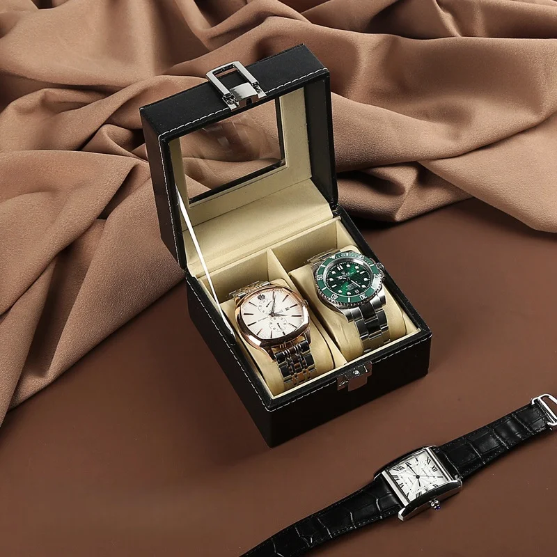 2-position PU watch box. Intended to store and protect your precious watch collection. Its multifunctional interior can accomm