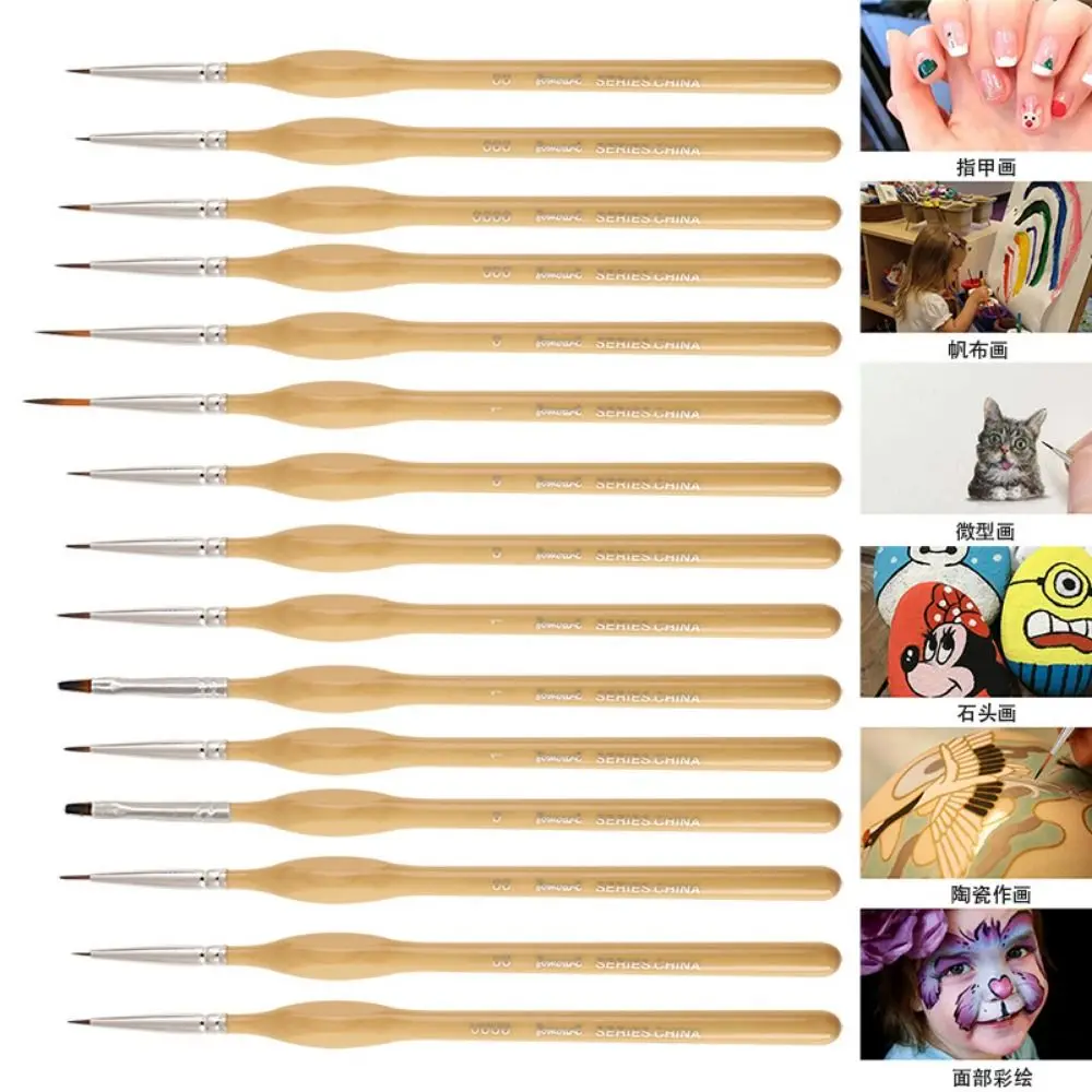 

15pcs/set Wooden Detail Paint Brushes Ergonomic Professionals Miniature Watercolor Brushes Portable Durable