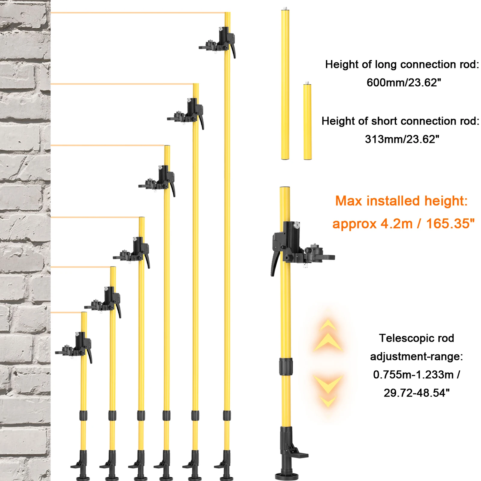 Geevorks Max 4.2m Height Adjustable Line Leveler Stand Bar Telescopic Bracket 1/4\'\' Thread Lift Extend Holder for Laser Level