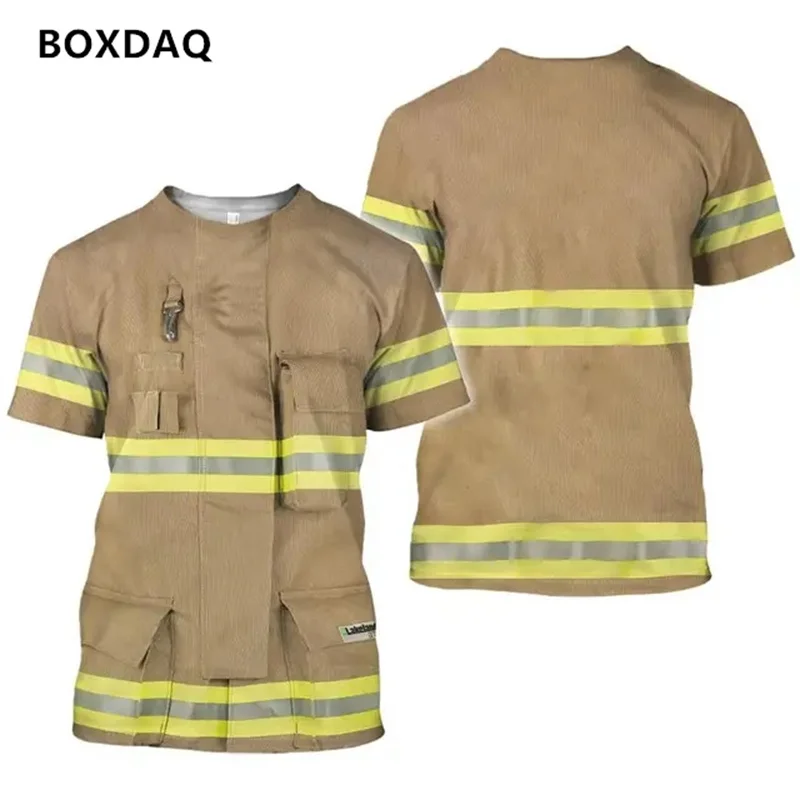 3D Printed Firefighting T-Shirt For Men\'s  Casual Streetwear Summer Fashion O-Neck Tee Short Sleeve Boys Clothes Oversized Tops