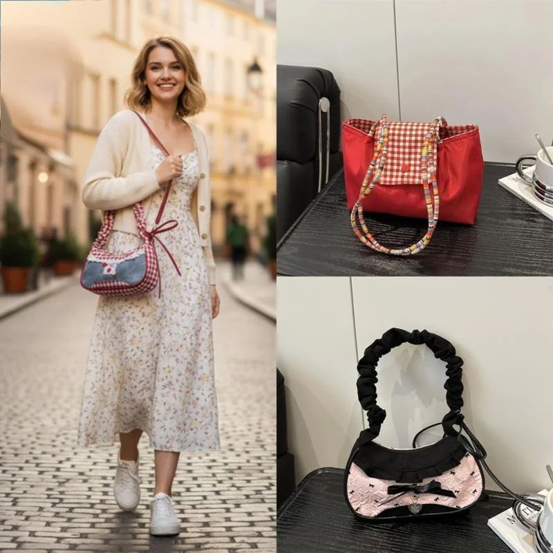 

Fashion Y2K Women's Handbag Women Anime Bow Pillow Bag Sweet Girl Shoulder Underarm Handbag Casual Versatile Trendy Purse Bag