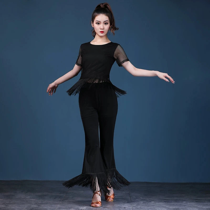 Tassel Dancewear Women Short Sleeves Women's Line Dance Suit Set Friendship Modern Clothing Pants Clothes Top Bottom Social Wear