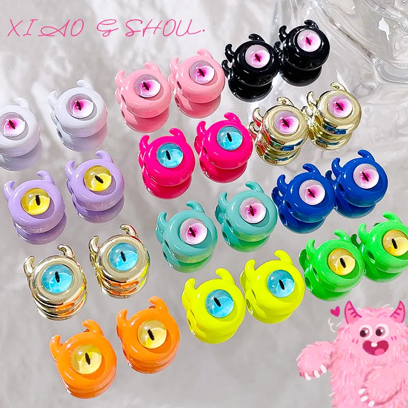 6pcs Cartoon Little Monster Perforated Bead Unique Personality Alloy Beaded Bracelet Ring Necklace Accessories