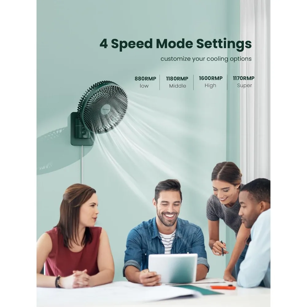 Wall Mounted Oscillating Fan with Remote and Timer,8.5 Inch Small RV Fan with 4 Speeds, 90° Oscillation, 120° Adjustable Tilt