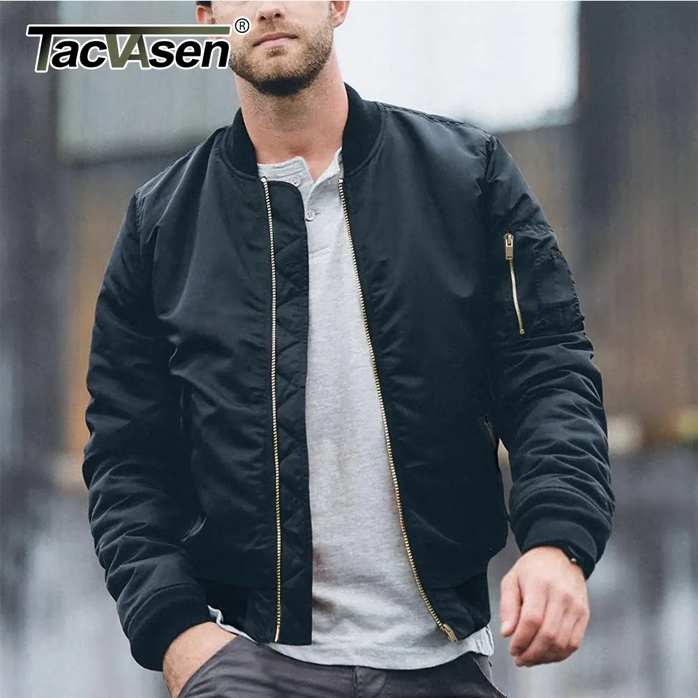 TACVASEN Winter Padded Bomber Jackets Outwear Mens Retro Pilot Jacket Coat Casual Baseball Jackets Varsity Jackets Streetwear