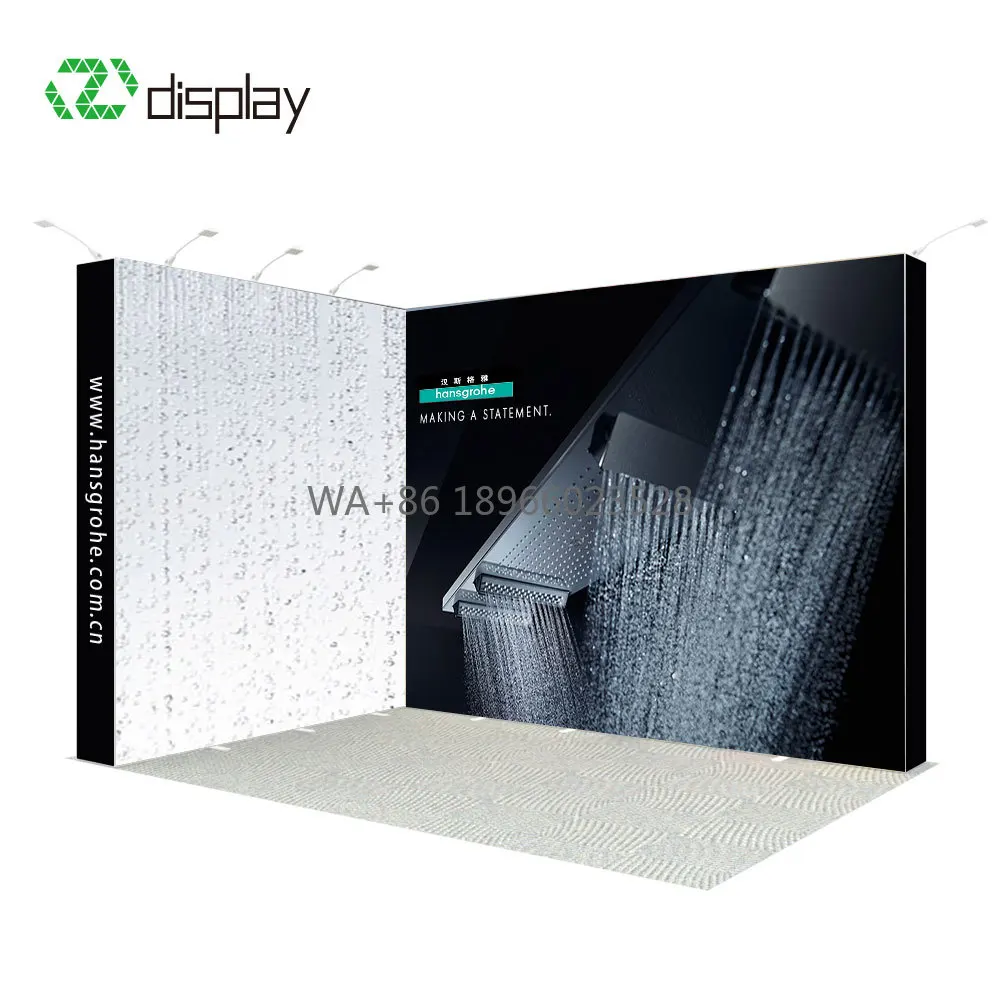 Ekspozytor targowy LED typu pop-up o wymiarach 10x10 stóp (ok. 3x3 m) z podświetleniem, rozmiar powiększony do 10x20 stóp (ok. 3x6 m) - stojaki reklamowe z podświetleniem.