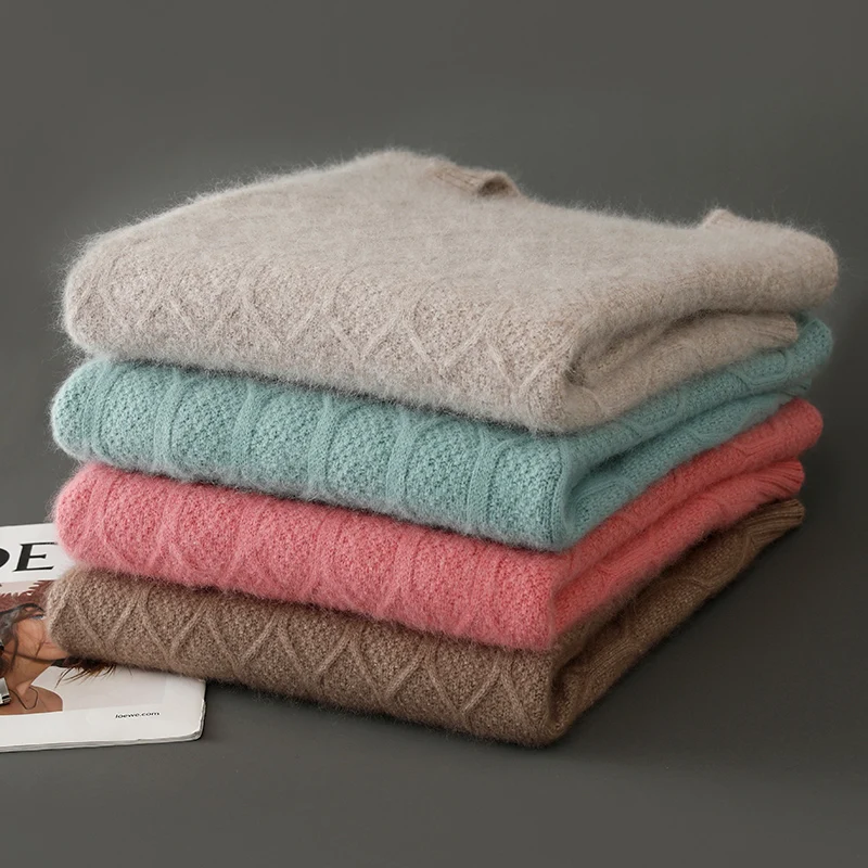 

Men's Clothing 100% Pure Mink Cashmere Knitted Round Neck Pullover, Autumn Winter Thick Warm Long Sleeved Jacquard Base Sweater