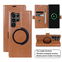 For Samsung S25 Ultra For Magsafe Phone Leather Case Fundas For Galaxy S23 S22 S21 S25 Plus S24 Ultra Magnetic Flip Wallet Cover
