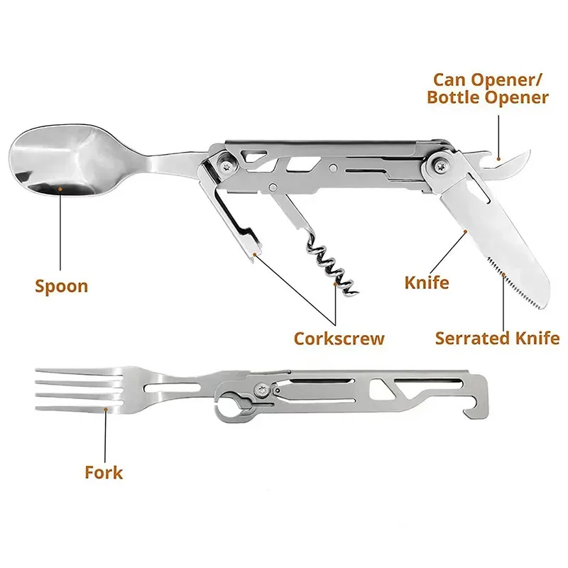 Folding Camping Cutlery Multi-function Portable Tableware Knife Spoon Fork Bottle Opener Can Opener Camping Equipment for Picnic