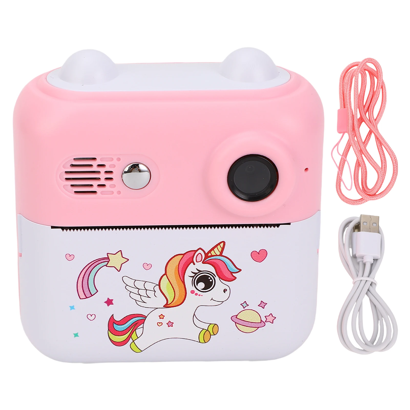 كاميرا طباعة فورية تشغيل موسيقى MP3 شاشة 2.4 بوصة 24 ميجابكسل 1080 بكسل كاميرا أطفال بعدسة مزدوجة مع ورق طباعة لفة واحدة للحياة اليومية