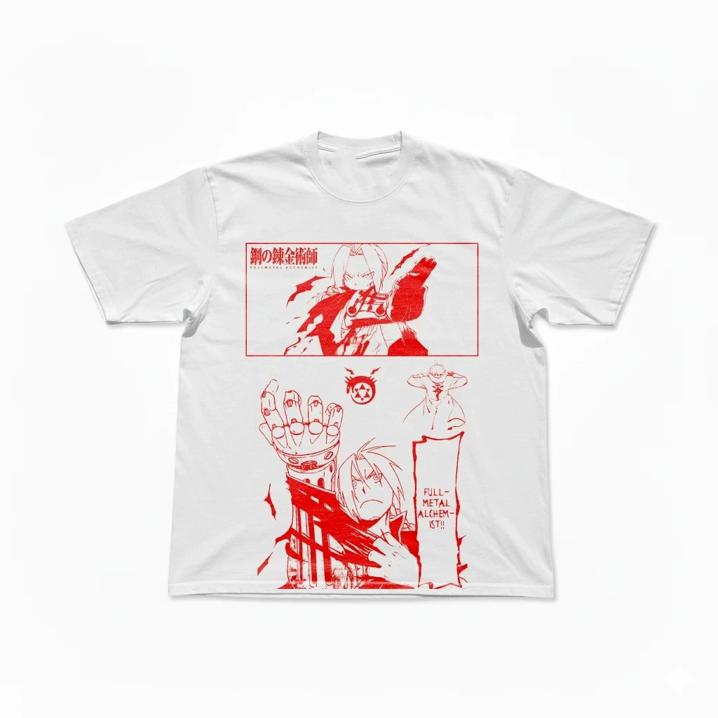 Fullmetal Alchemist Edward Elric Red Manga Panel Graphic T-Shirt Cotton Men Women Streetwear Tee