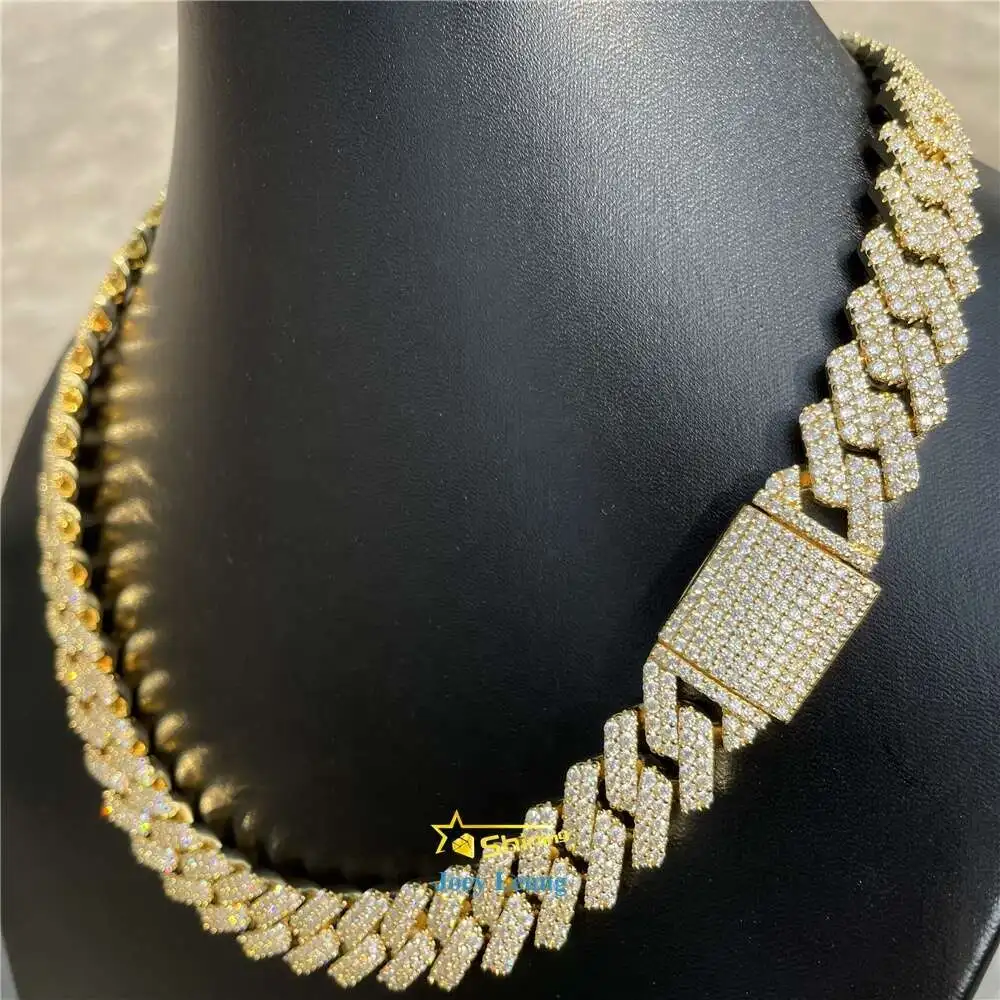 Pass Diamond Tester Hip Hop Jewelry Silver 925 Necklace Vvs Moissanite Diamond Solid Iced Out Urban Cuban Link Chain