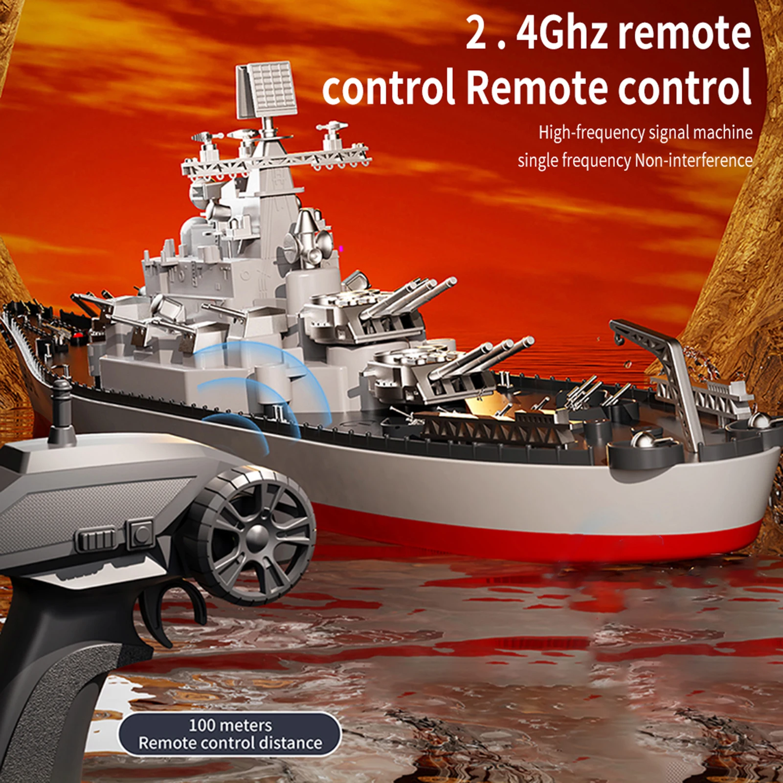 

Remote Control Battleship Remote Control Boat 2.4GHz Waterproof Large Size Ship Low Battery Alarm /off Water Power Outage