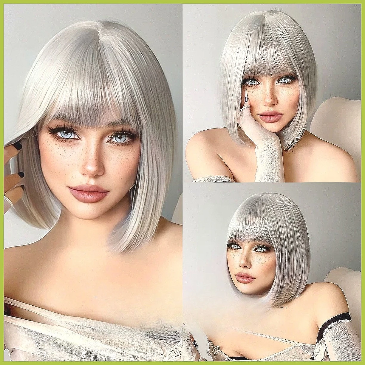 

Модные короткие серебристые парики для женщин, натуральный боб с челкой, синтетический парик для повседневного использования и вечеринок, реалистичный вид