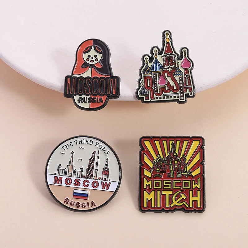Russian Style Brooch Cartoon Birch Tree House Building Metal Badge Small Accessories Wholesale Bag Pins for Caps Backpack Pin
