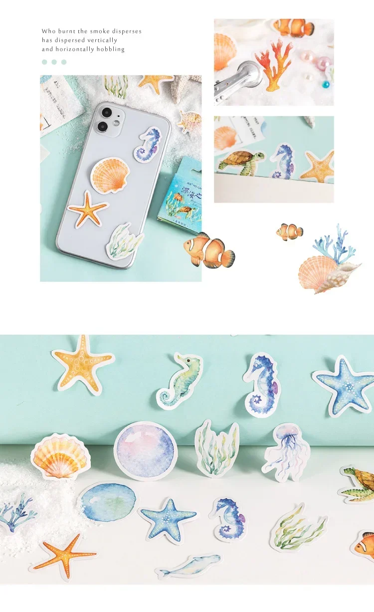46pcs Deep Sea Realm Decorative Boxed Stickers Cute Animals Scrapbooking Label Diary Stationery Album Phone Journal Planner