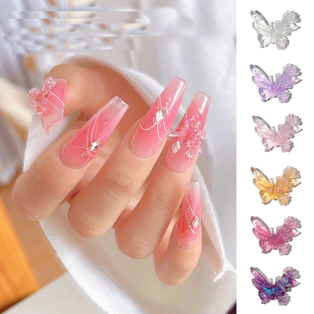 

50pcs Clear Butterfly Flower Nail Art Charm 3D Aurora Transparent Colorful Butterfly Nail Decoration DIY Kawaii Nail Accessories