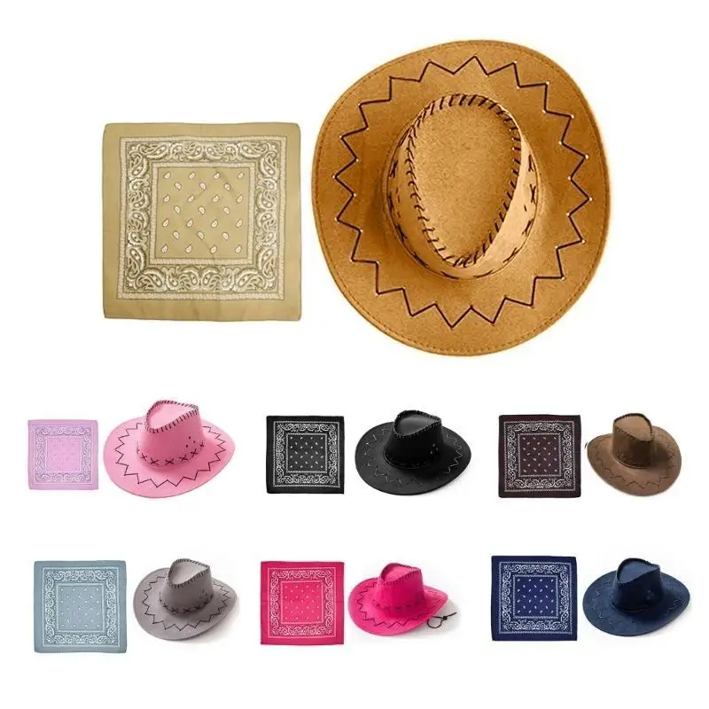 39BD Western Top Hat Cowgirls Kerchief Cos-play Costume Set Party Stage Dress
