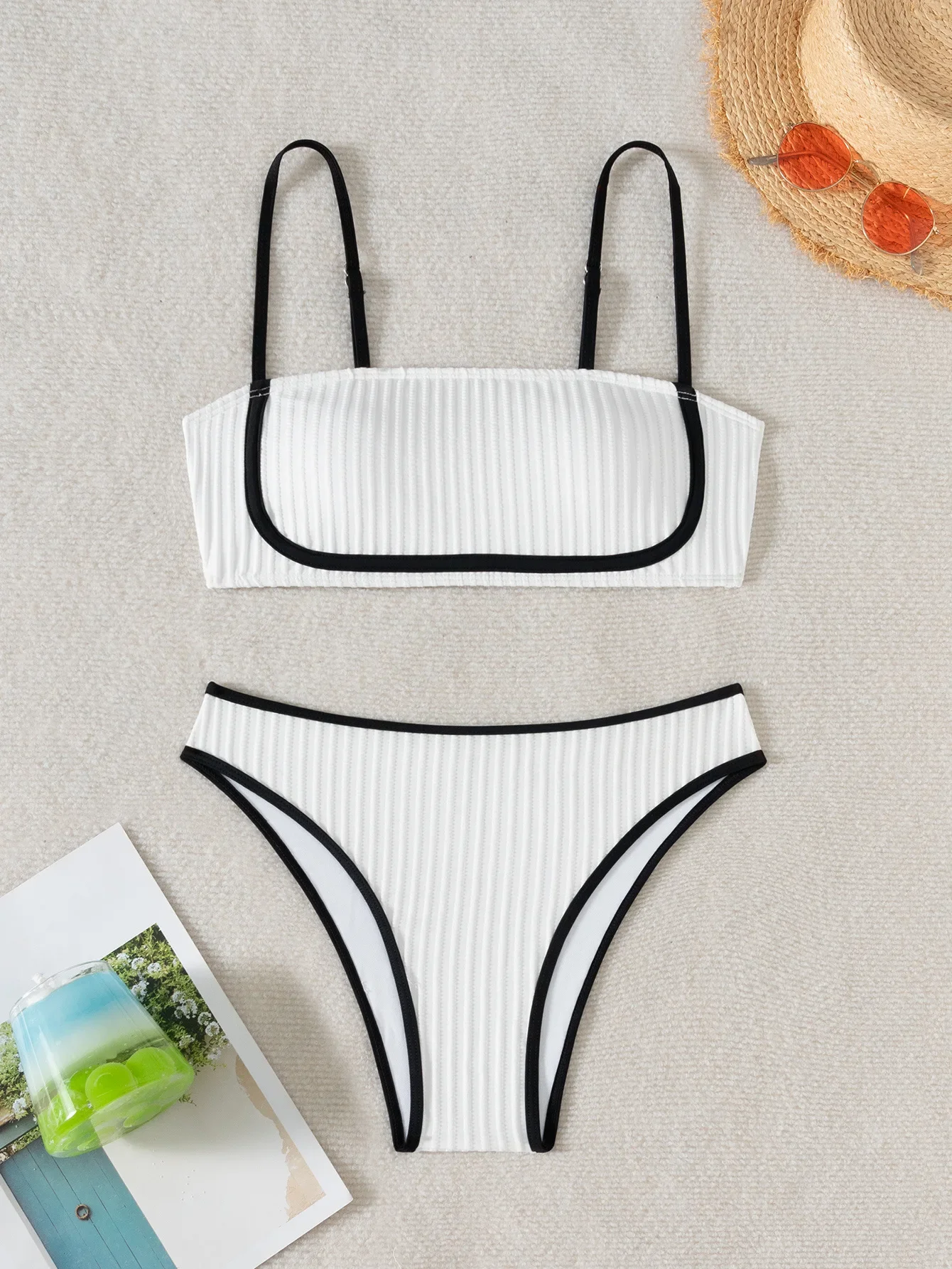 2025 High Waist Bikini Solid Strappy Swimsuit Women Sexy Swimwear Female Bathers Bathing Swimming Swim Suit Beachwear